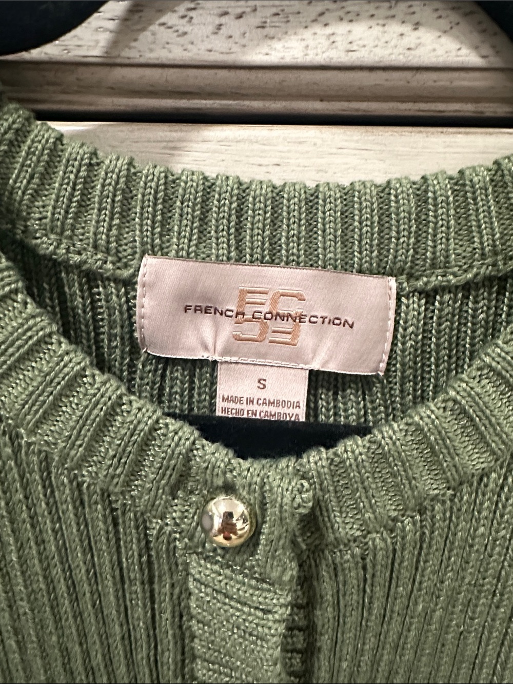 French Connection Olive Ribbed Button-Front Midi Dress - Picture 2 of 5